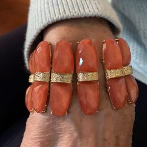 Gold and coral large bead stretch bracelet